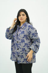 Manteau court Texturée Bleu & Gris