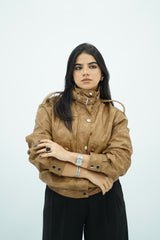 Bomber Similicuir camel Effet Vieilli