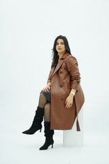 Trench coat camel en similicuir