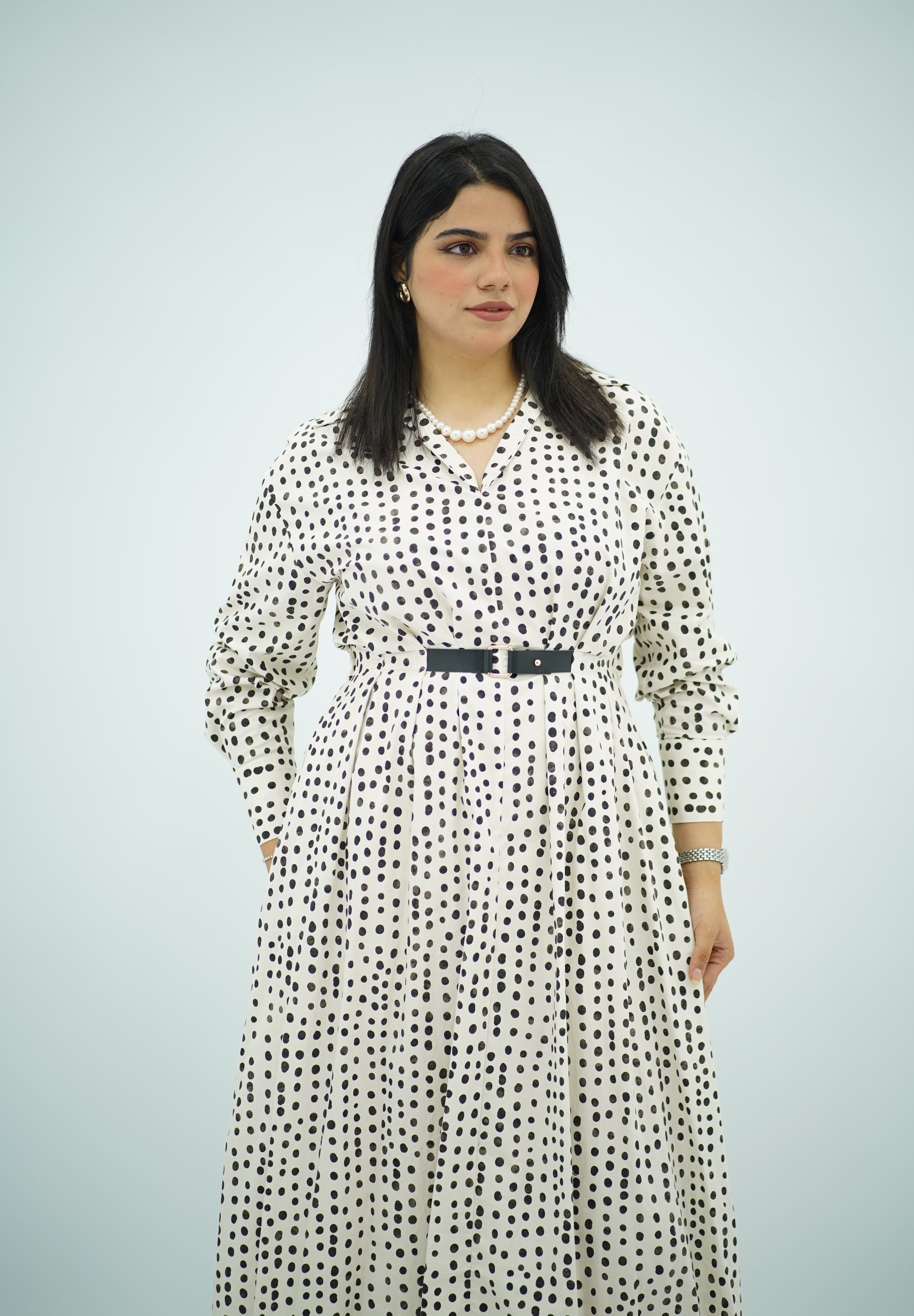Robe Longue Chemise à Pois