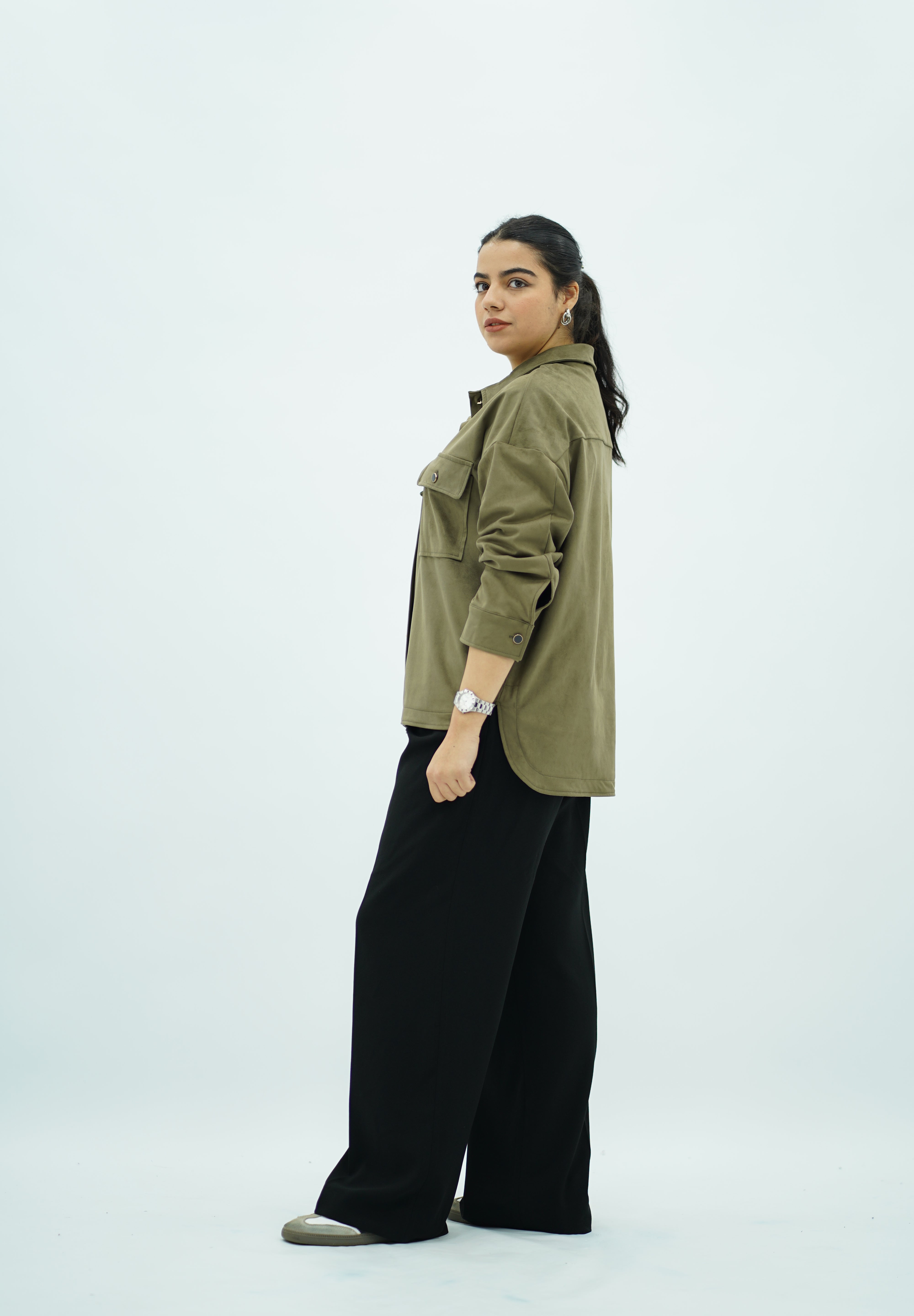 Surchemise Vert Kaki en Faux Daim