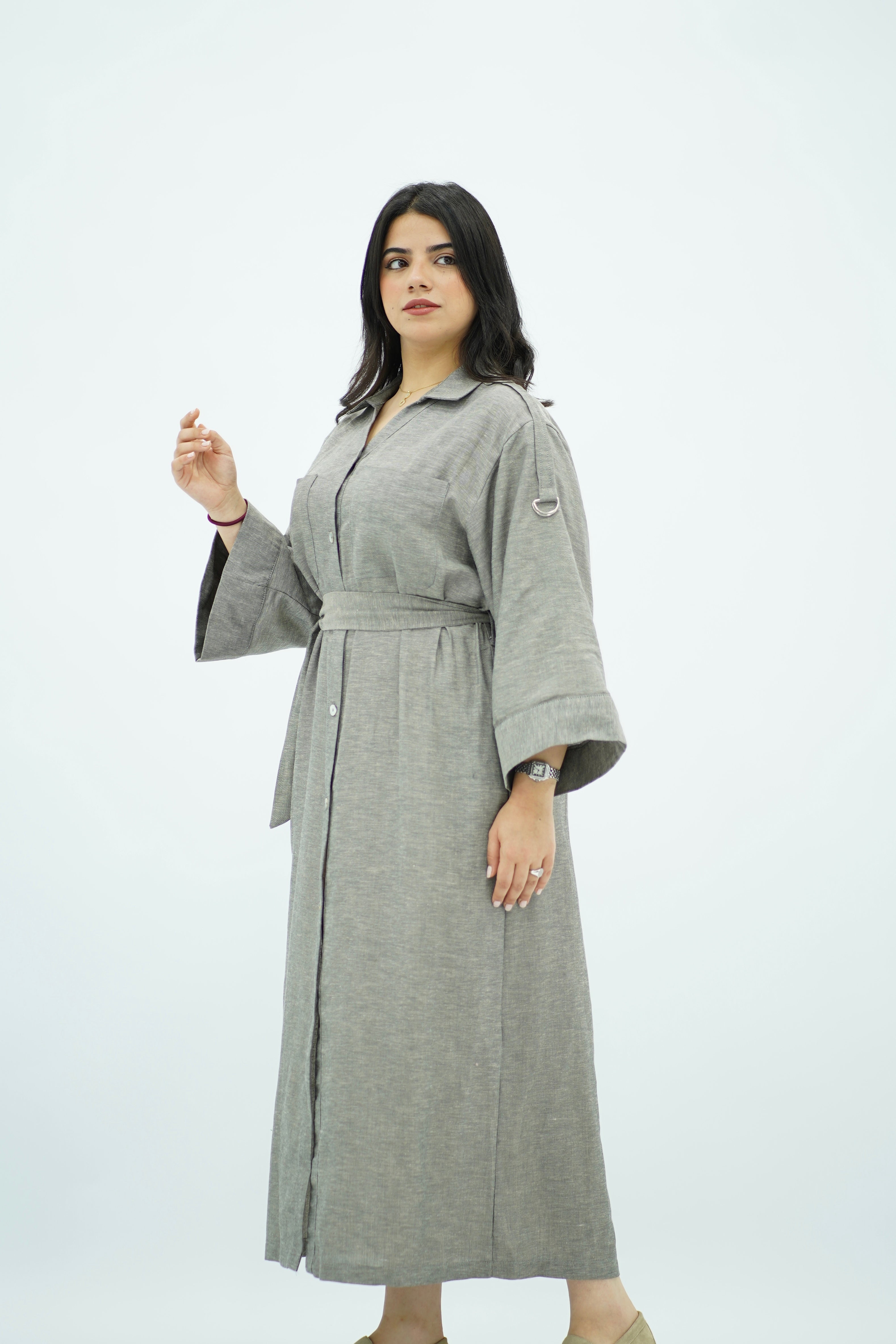 Robe Gris Longue En lin