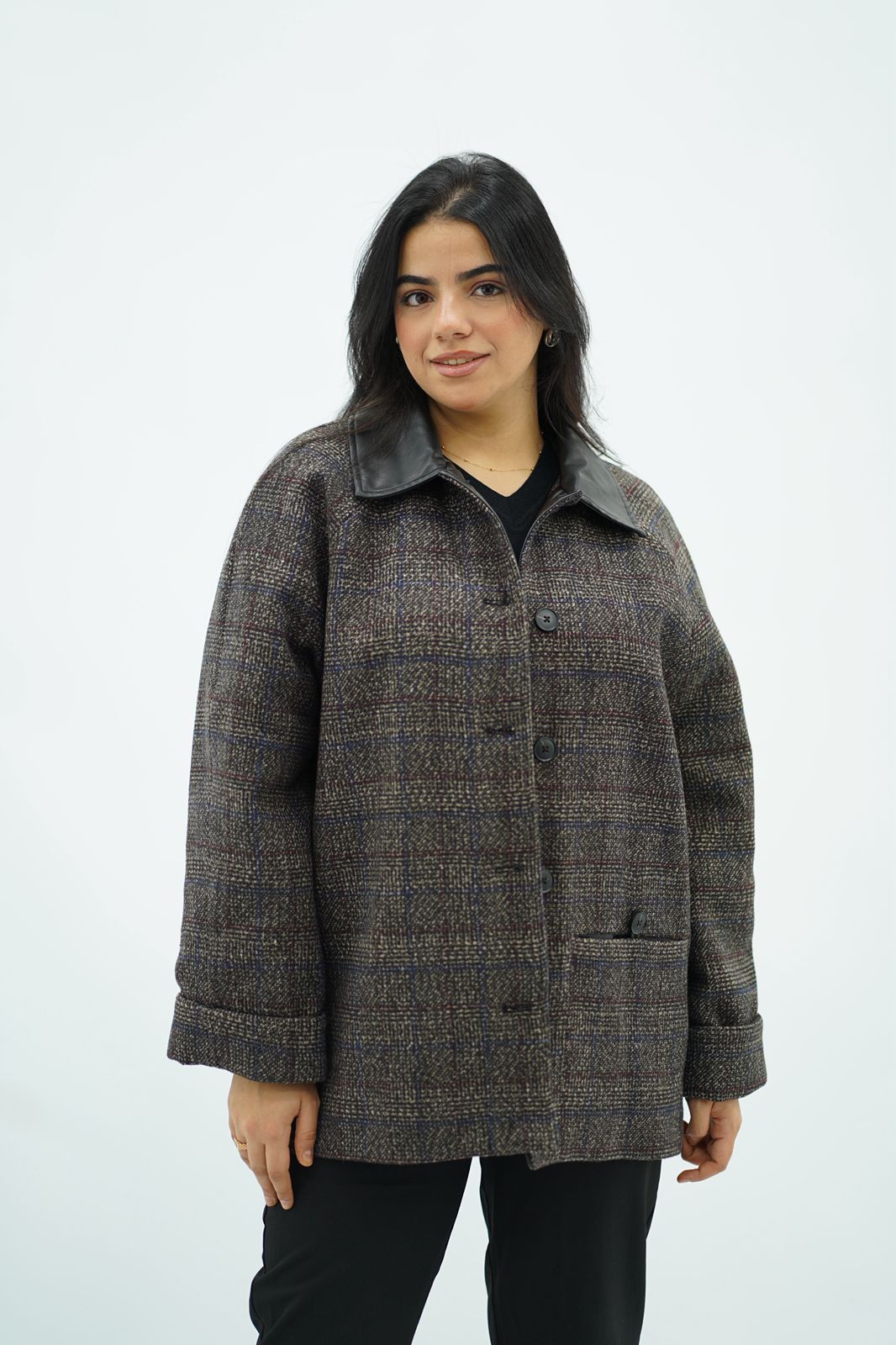 Manteau Oversize Col Cuir