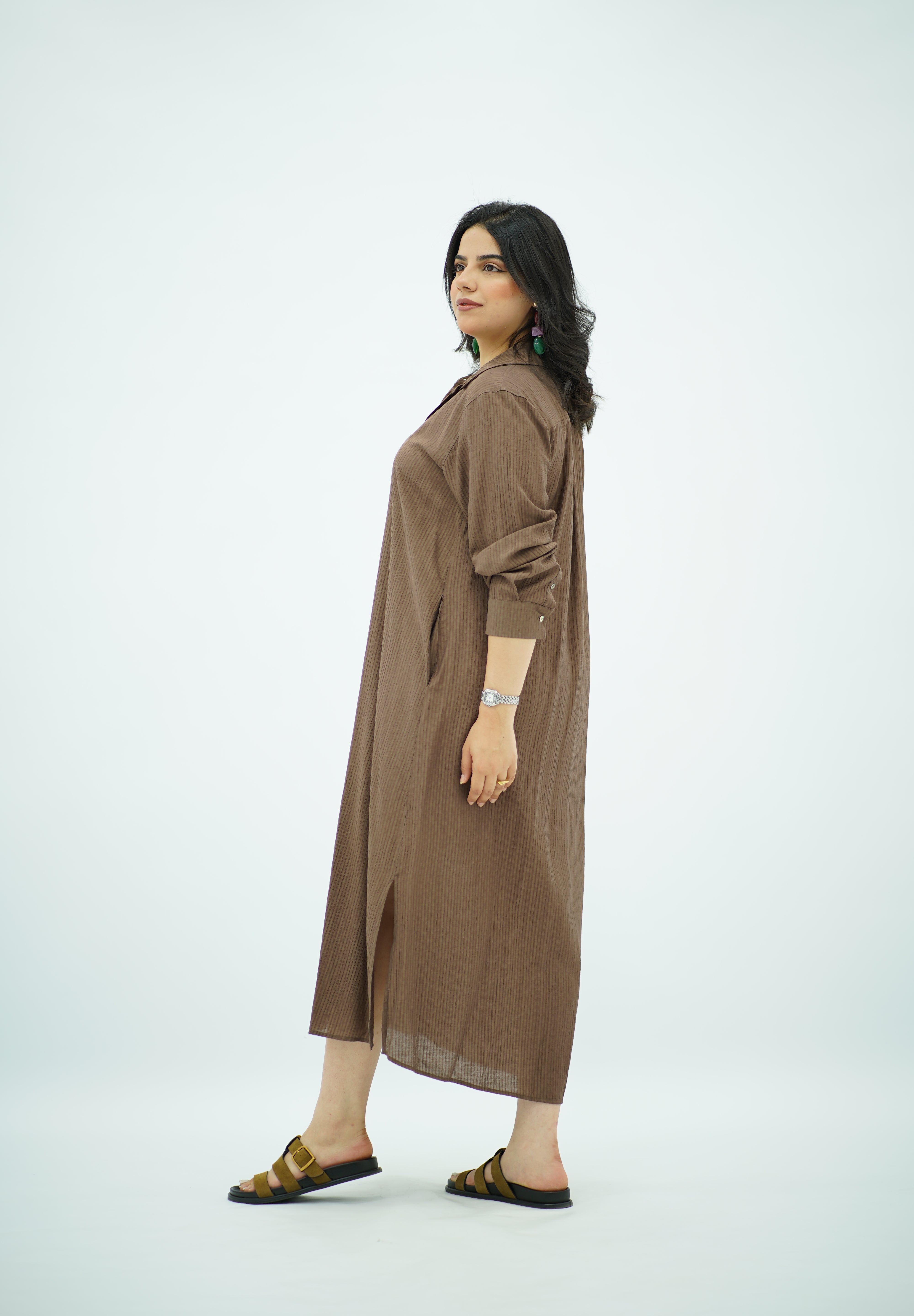 Robe chemise kaki chocolat
