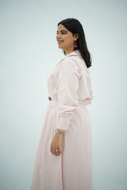 Robe chemise ceinturée rose poudré