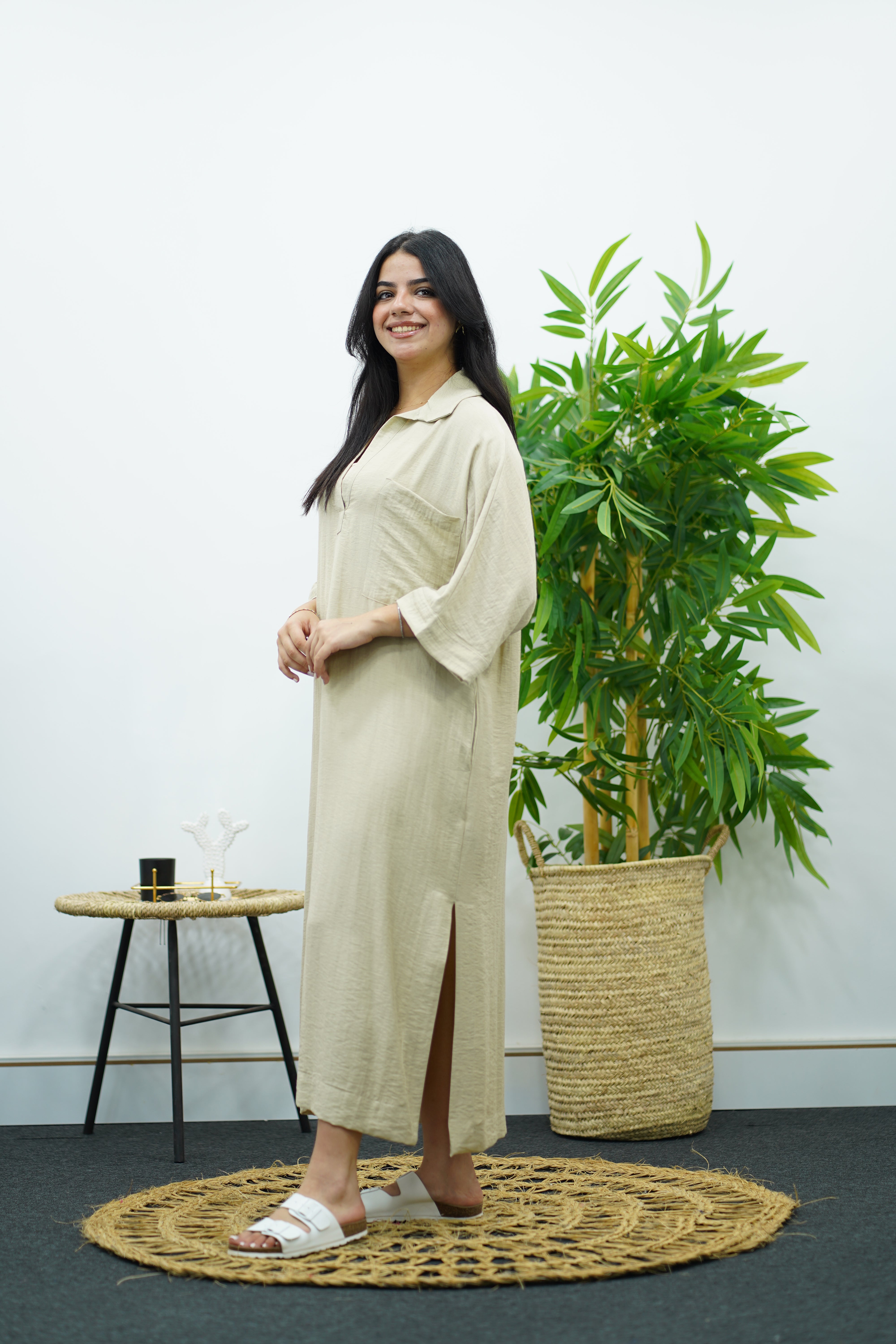 Robe Gandoura en crêpe - Beige