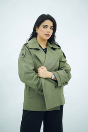 Trench Courte Vert Olive – Double Boutonnage