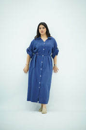 Robe En Lin Bleu indigo