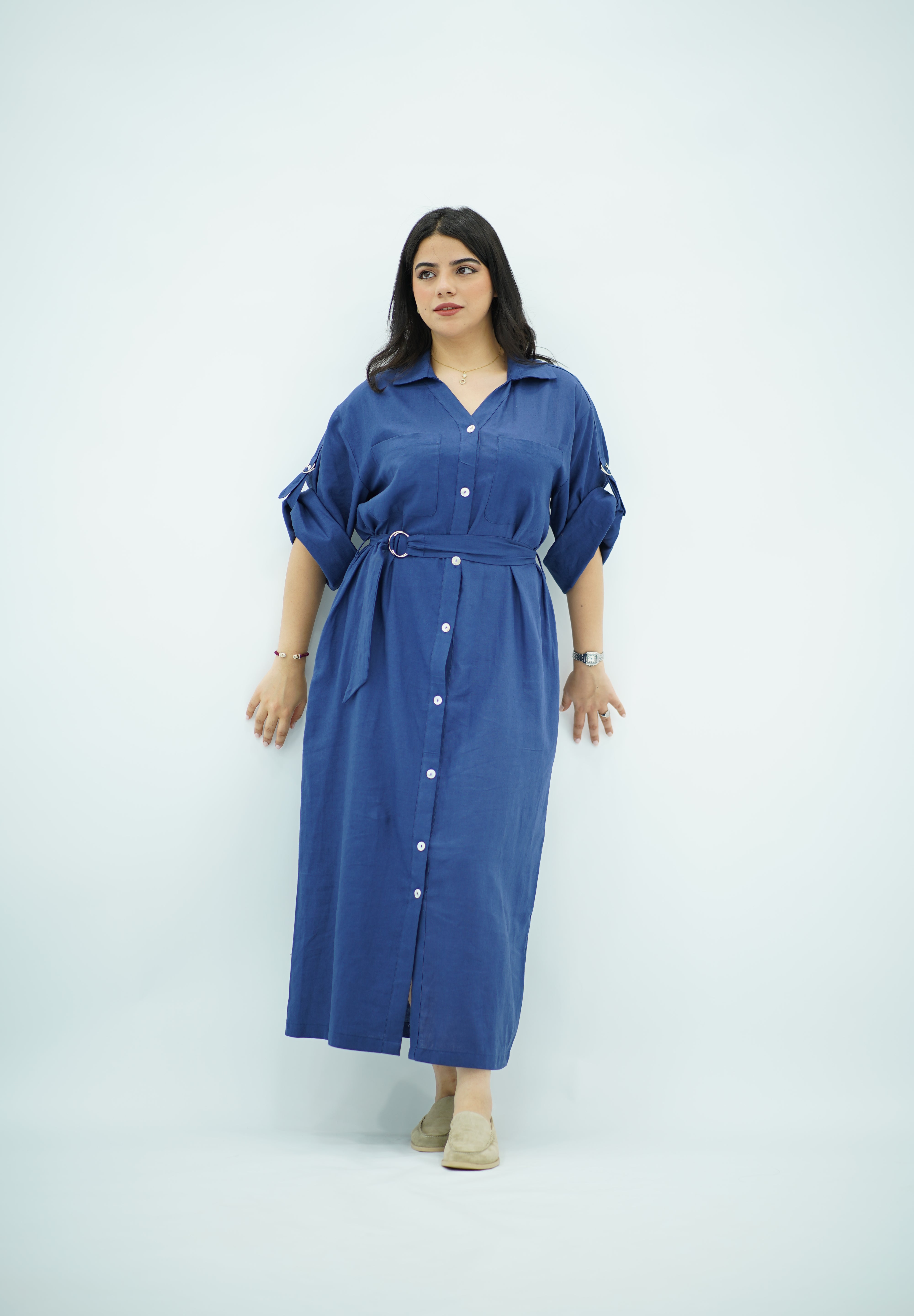 Robe En Lin Bleu indigo