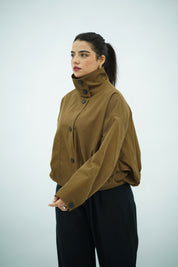 VESTE BOMBER COL MONTANT A PLIS - Marron