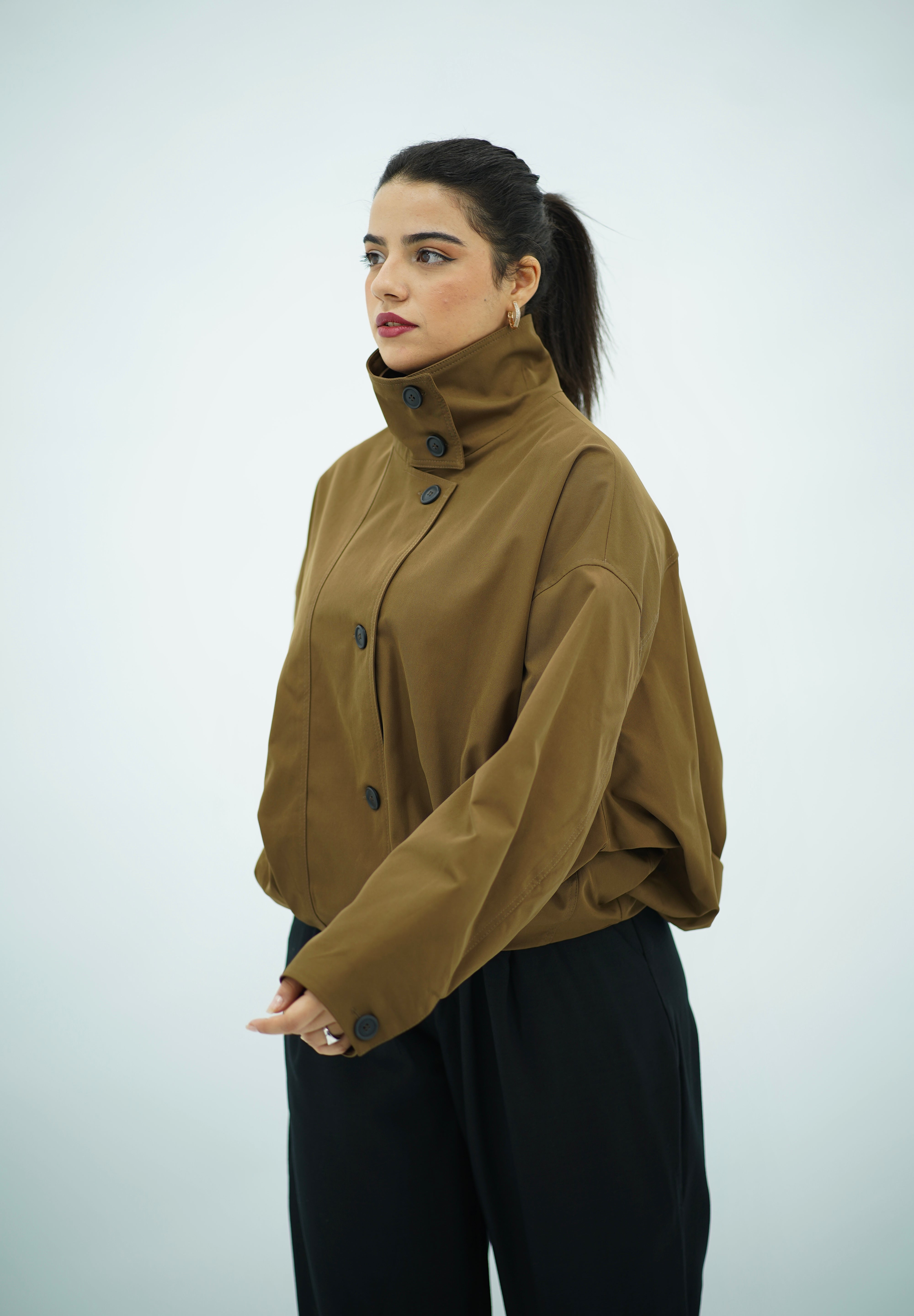VESTE BOMBER COL MONTANT A PLIS - Marron
