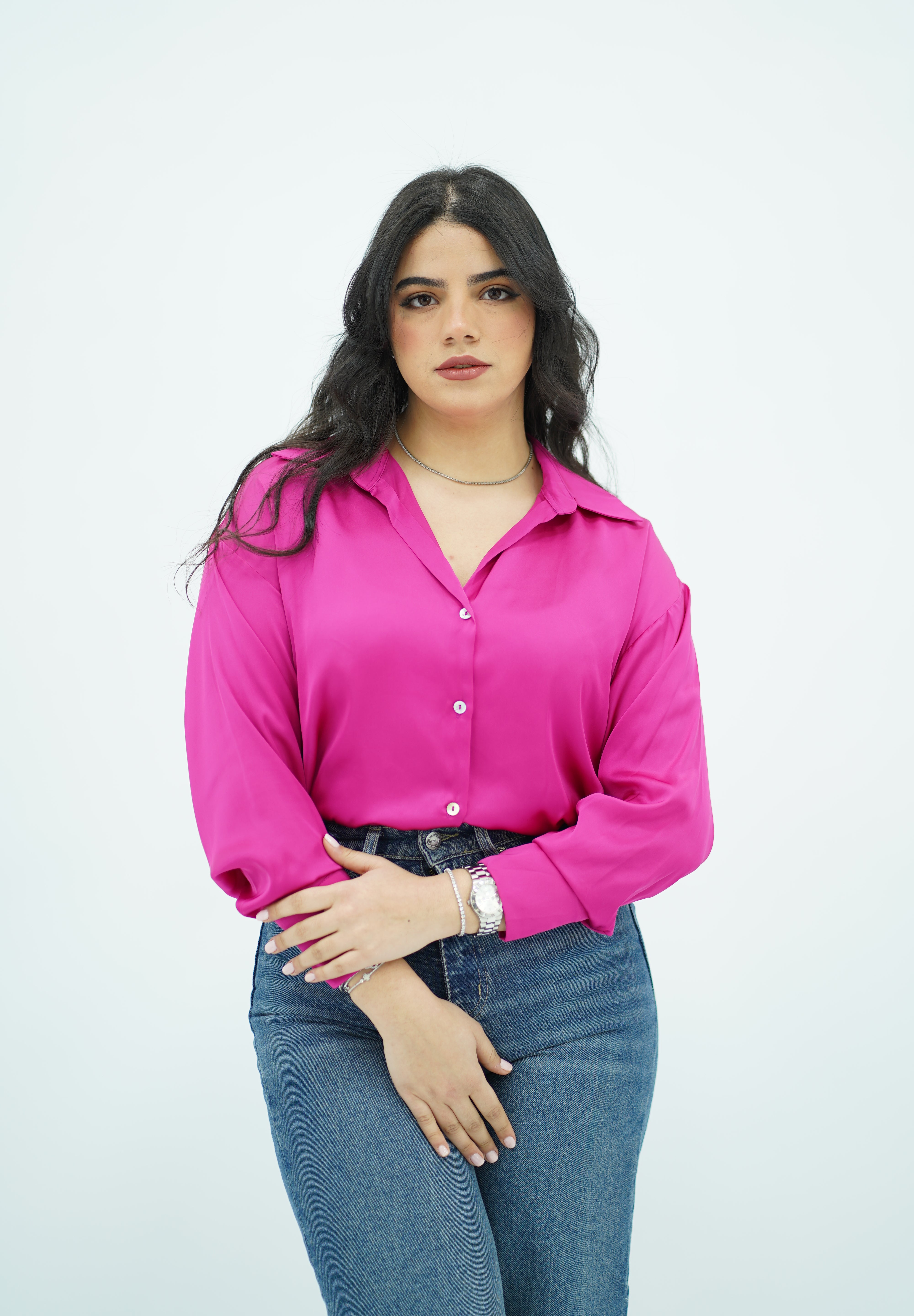 Chemise En satin Rose Fushsia