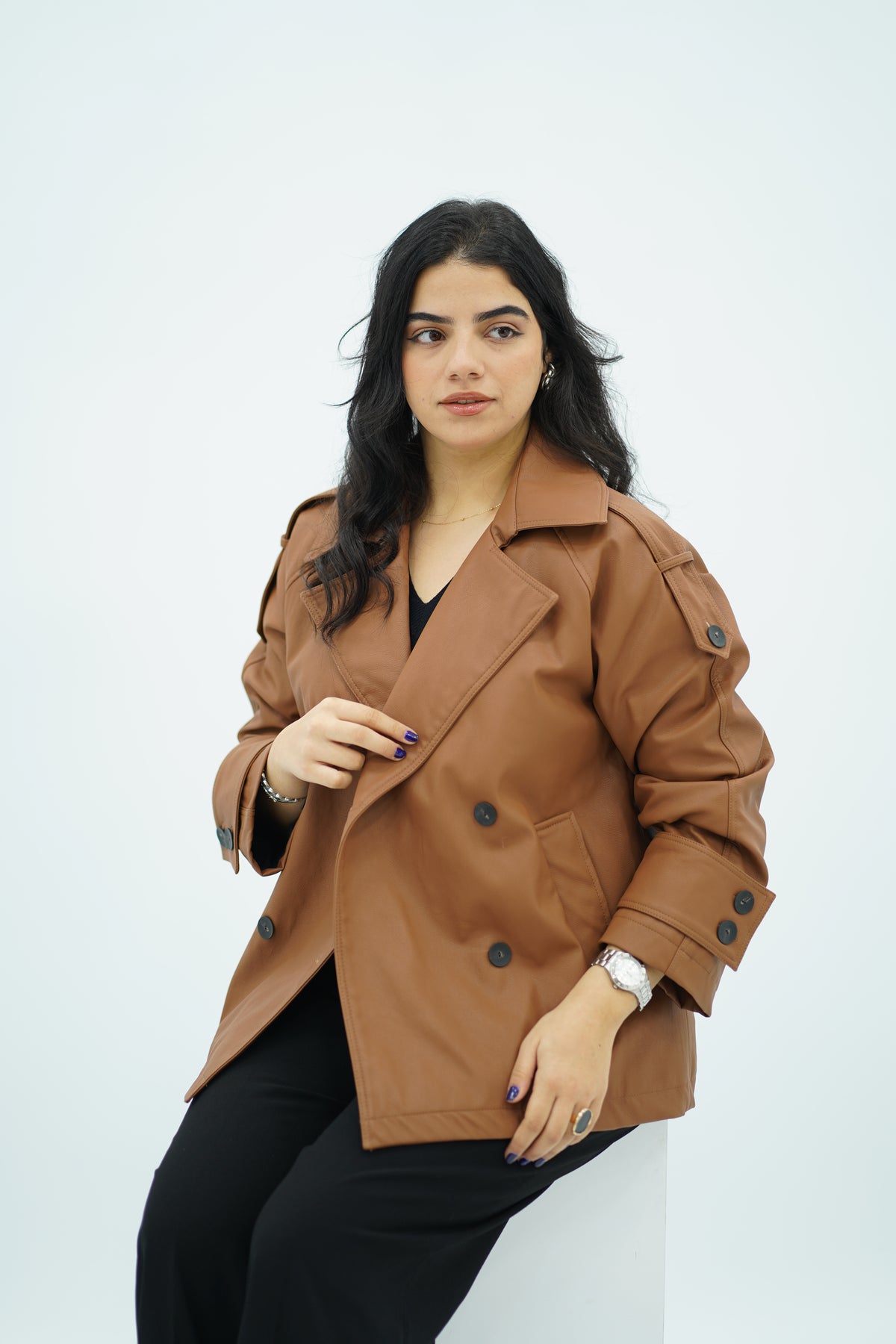 Trench Court Camel en similicuir