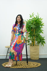 Robe à imprimé tropical multicolore