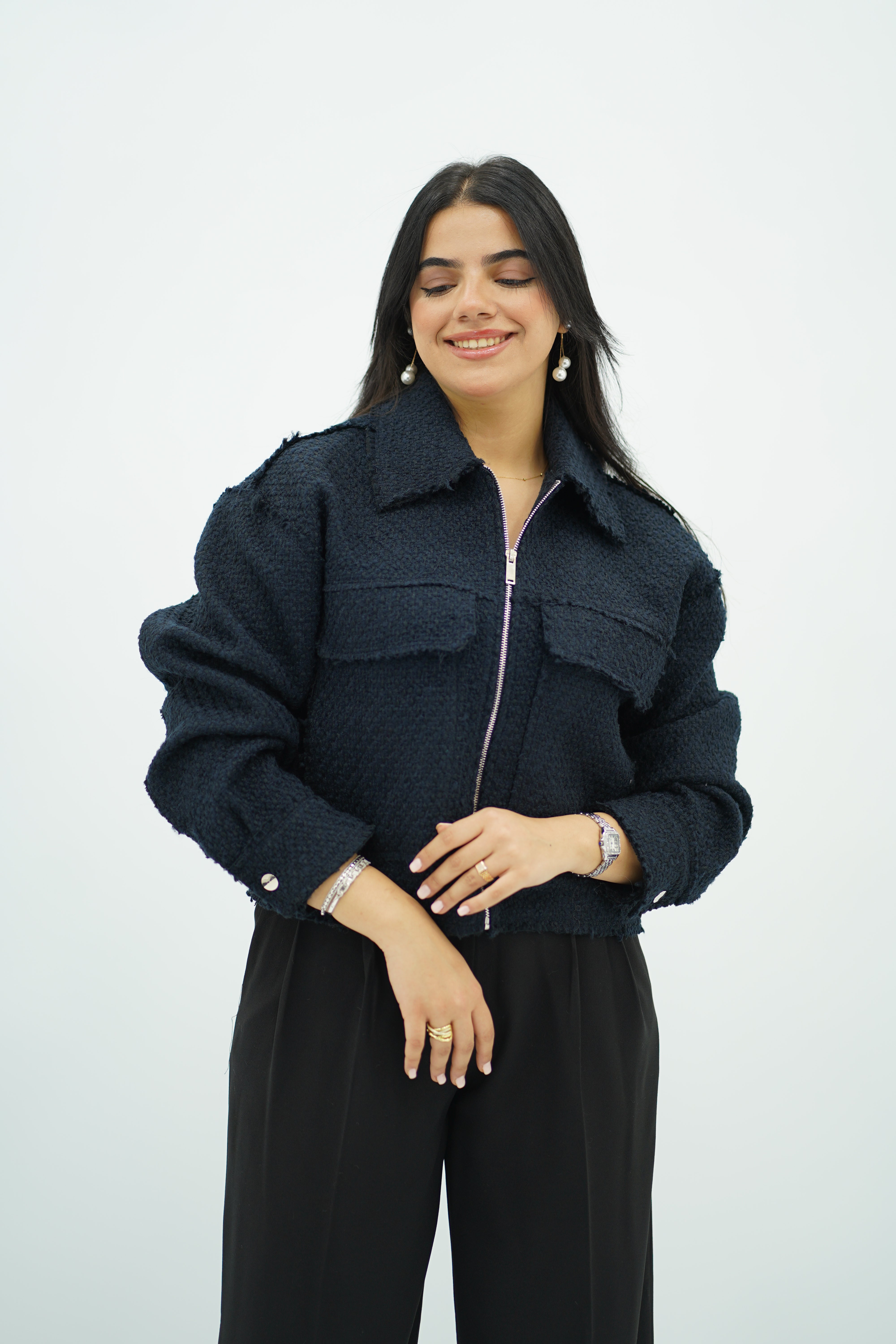 Bomber Bleu marine en tweed