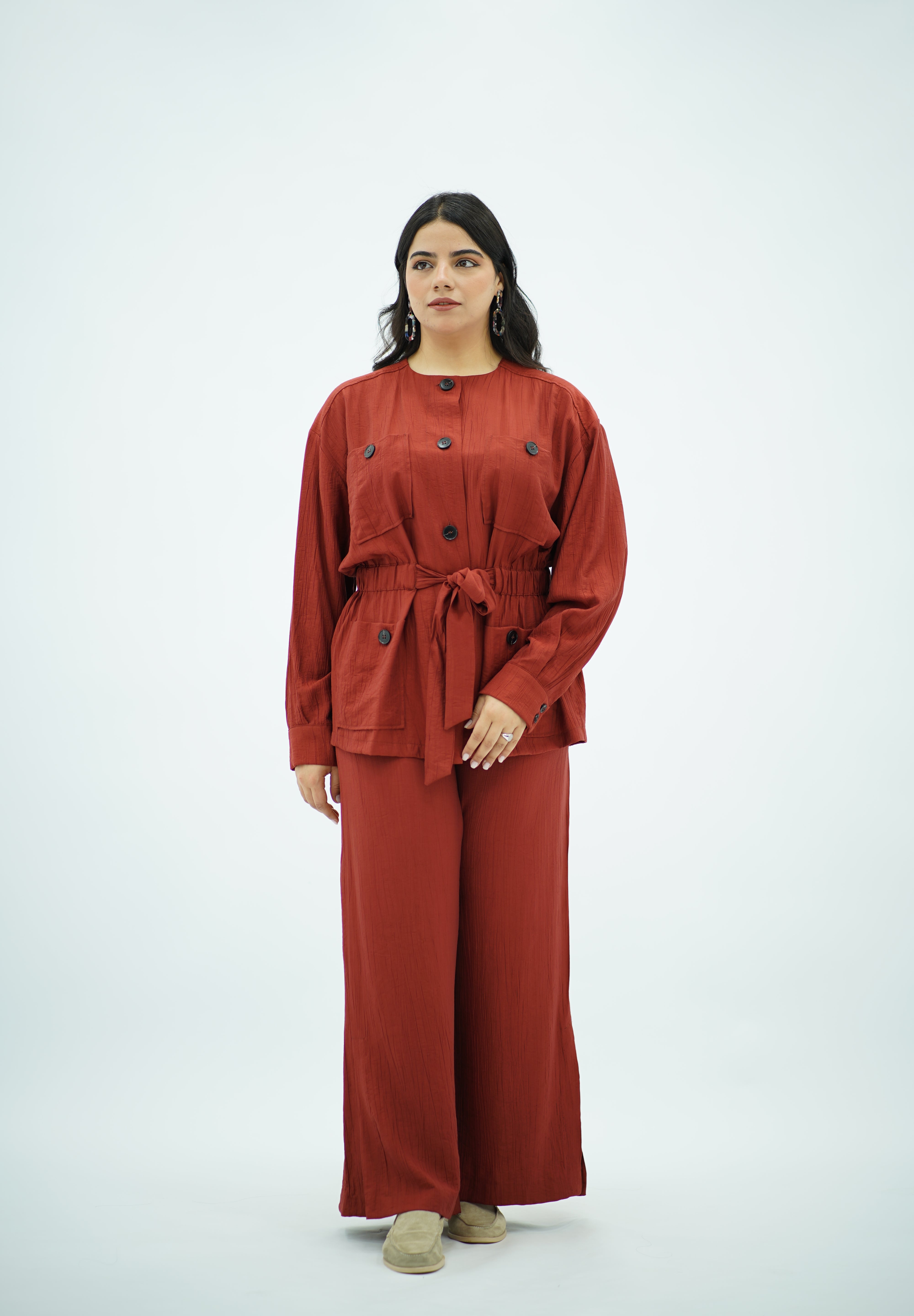 Ensemble En crêpe plissé Rouge brique