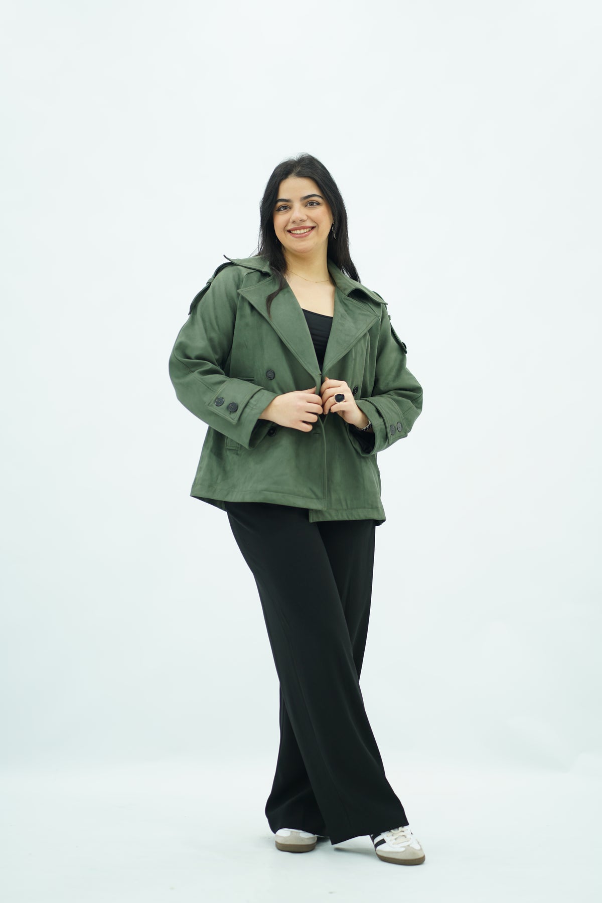 Trench court Vert en faux Daim