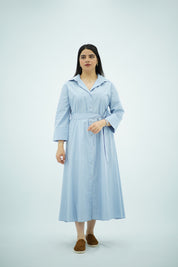 Robe-chemise longue rayée bleu ciel