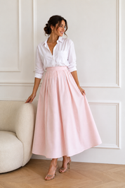 Jupe longue rose poudré à rayures