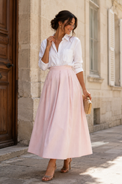 Jupe longue rose poudré à rayures