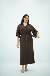 Robe Chemise en lin Longue – Marron