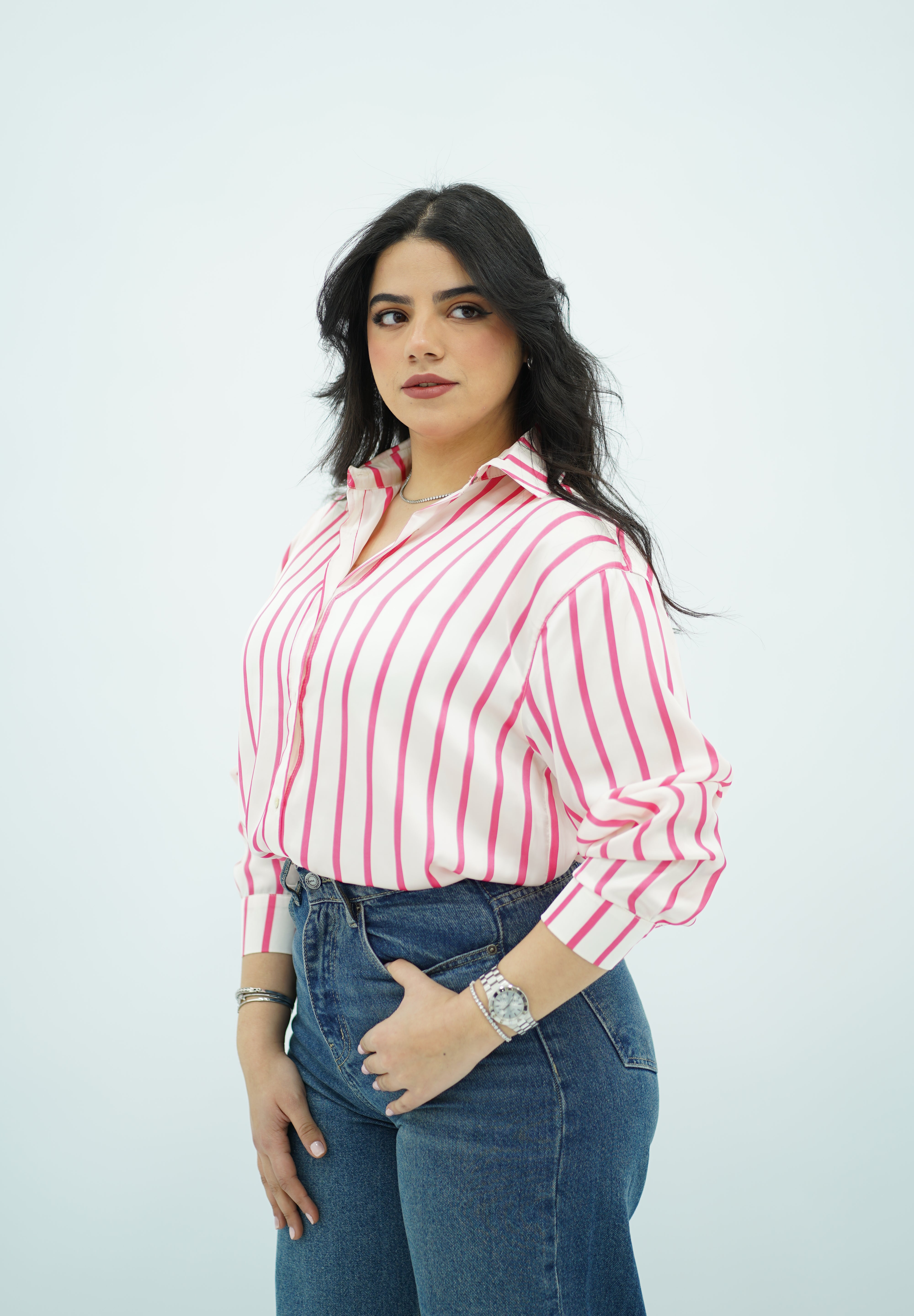 Chemise blanche en satin rayé 🌷