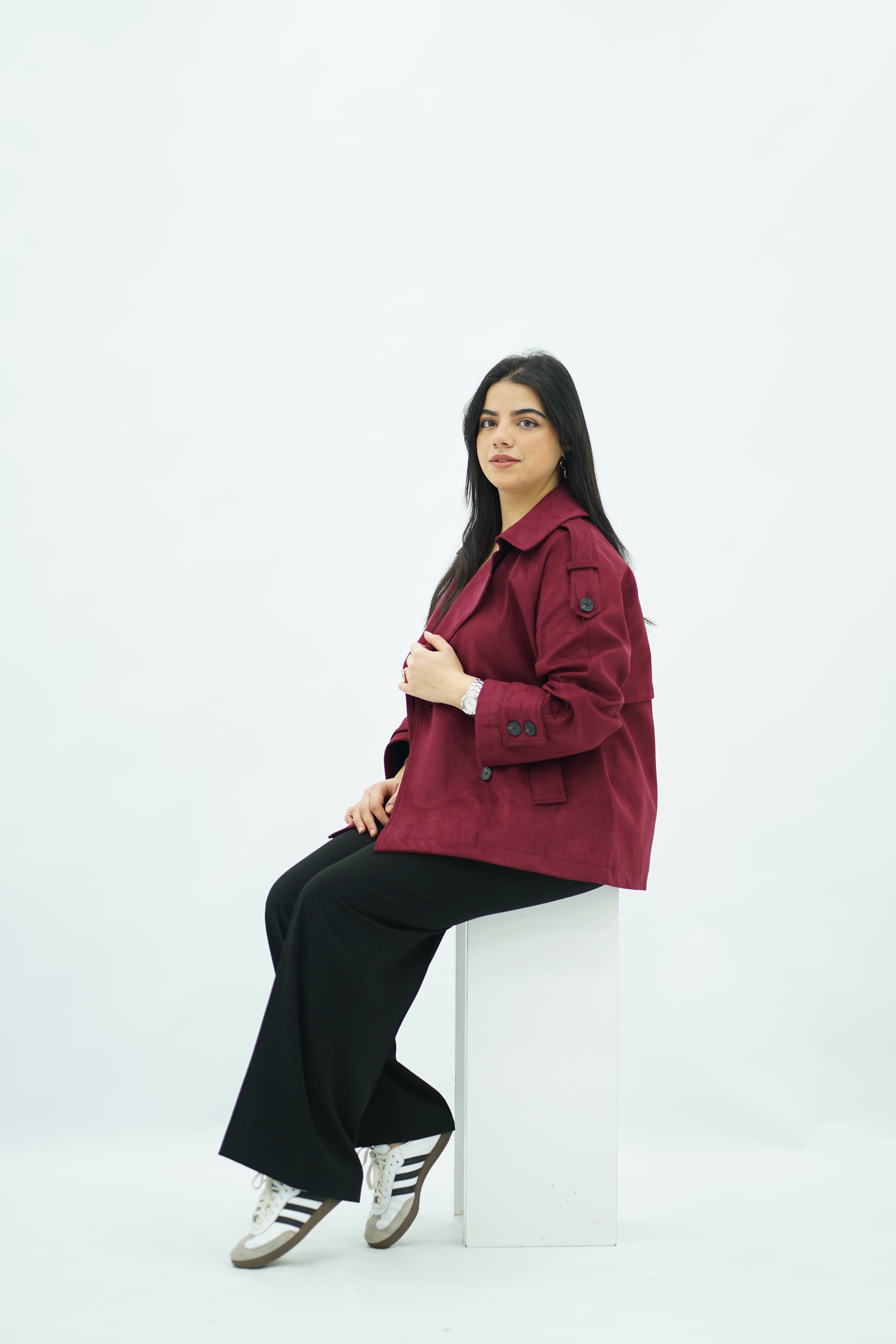 Trench Bordeaux en faux daim