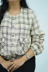 Bomber a carreaux en tweed