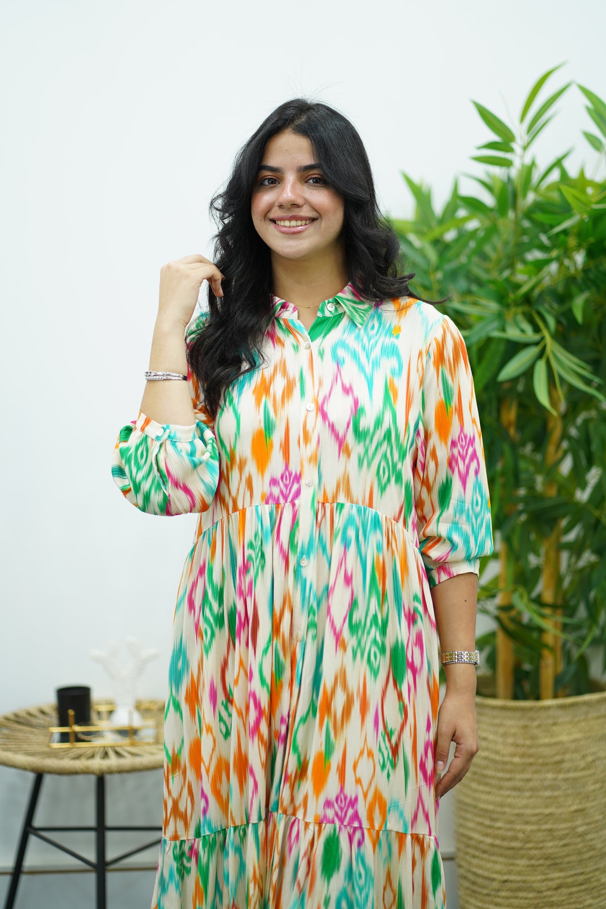 Robe longue à imprimé ethnique multicolore