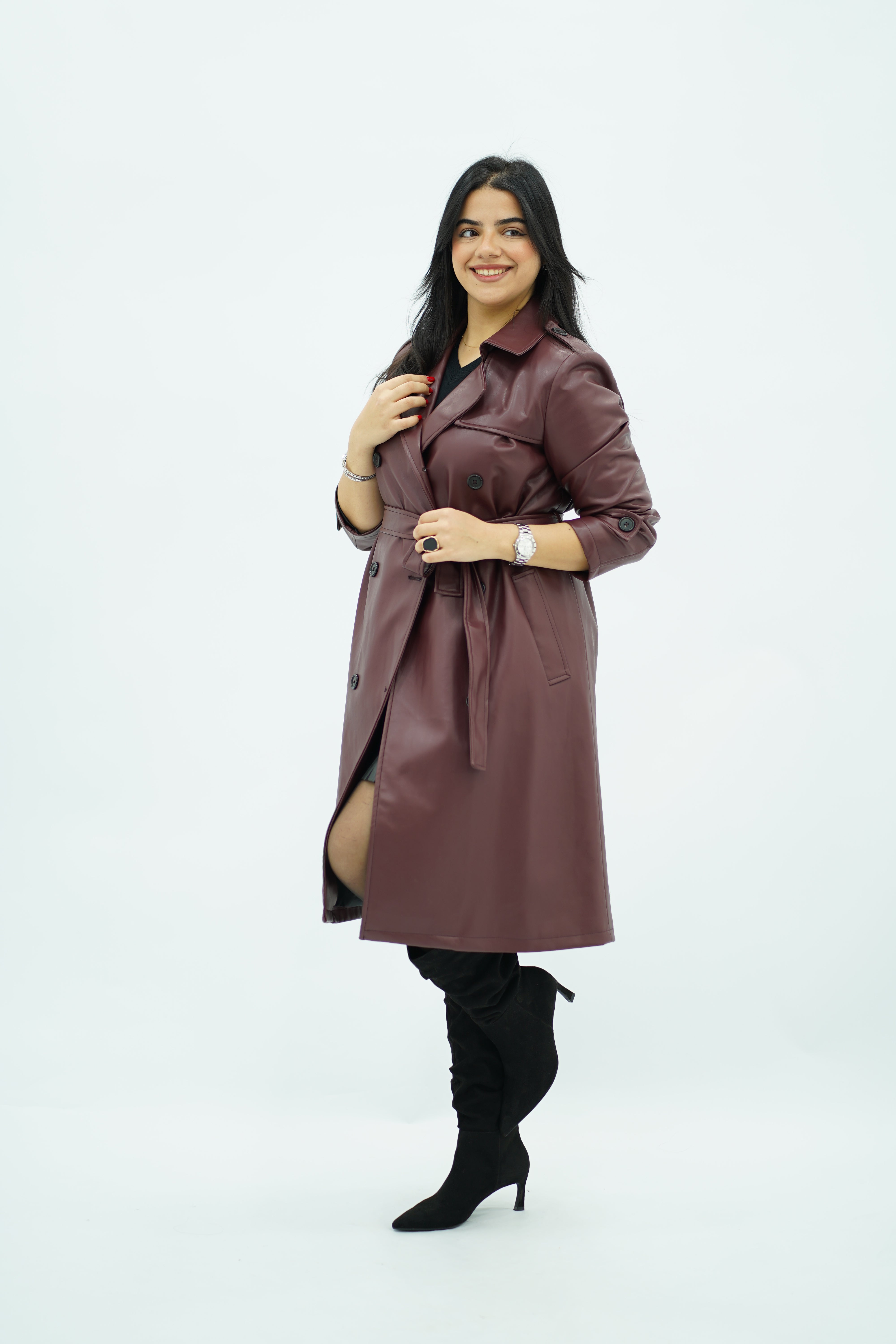 Trench coat Bordeaux en similicuir