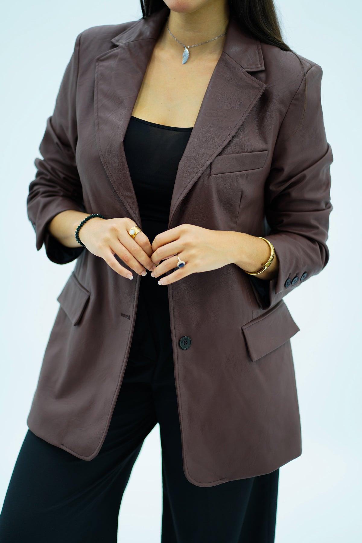Veste en similicuir marron