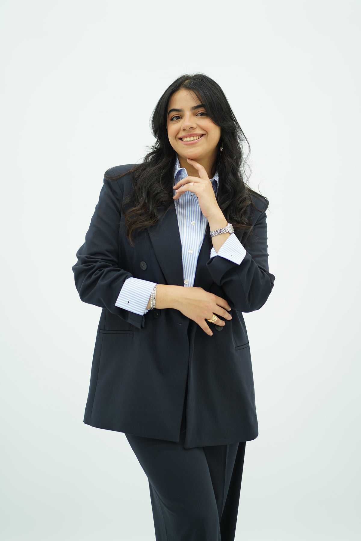 Tailleur Chic Bleu Nuit Double Boutonnage