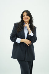 Tailleur Chic Bleu Nuit Double Boutonnage