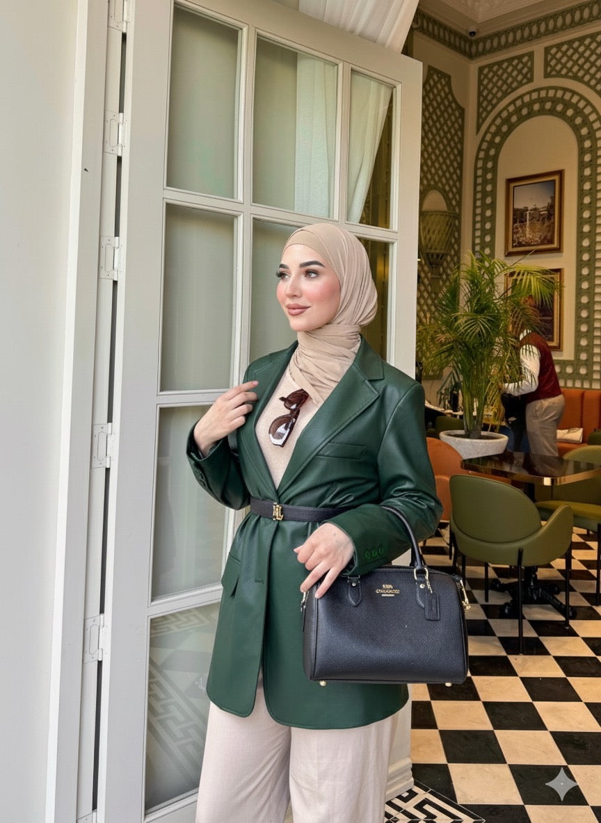 Veste en similicuir vert sapin