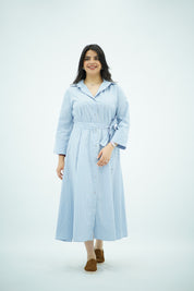 Robe-chemise longue rayée bleu ciel