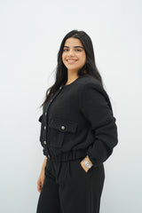 Bomber Noir en Tweed Bouclé