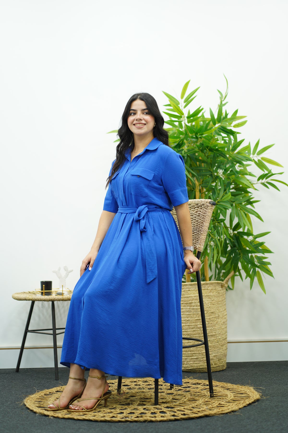 Robe Bleu En crêpe