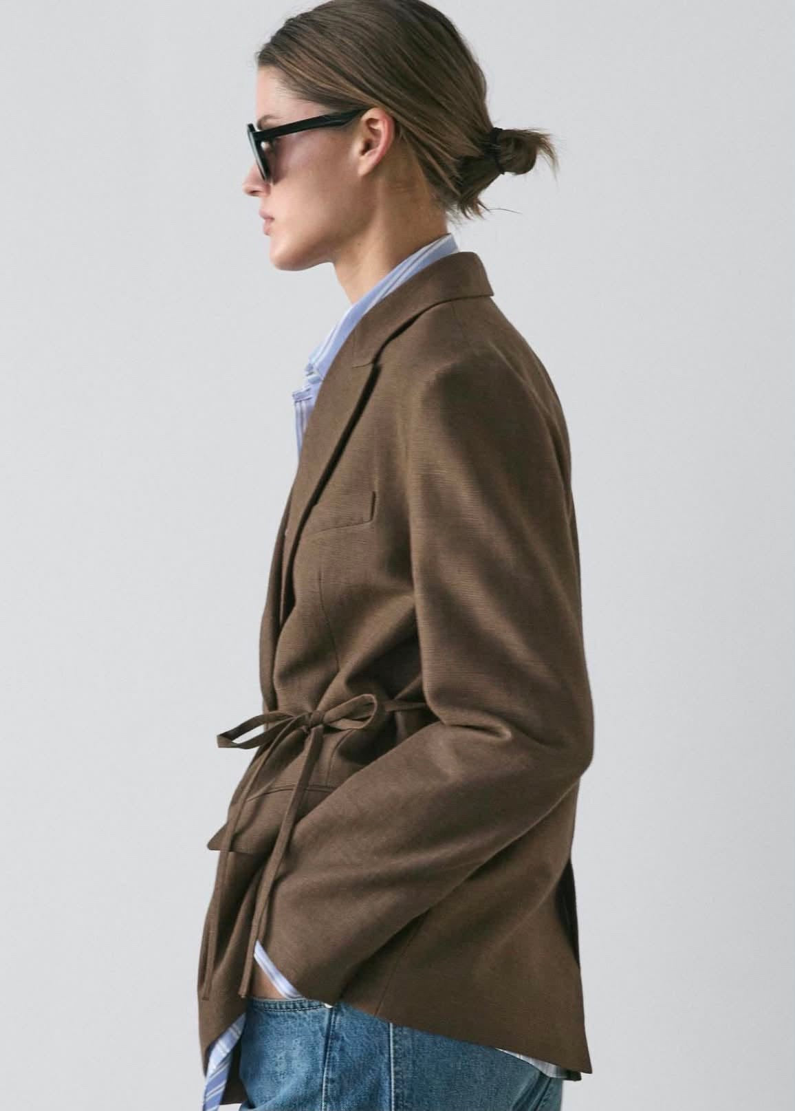 Veste cache-cœur en lin vert olive
