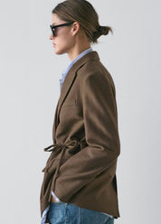 Veste cache-cœur en lin vert olive