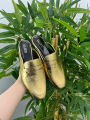 Mules en cuir 100 % cuir véritable - doré