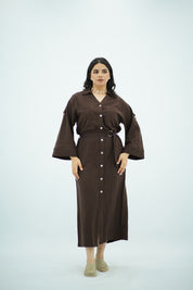 Robe Chemise en lin Longue – Marron