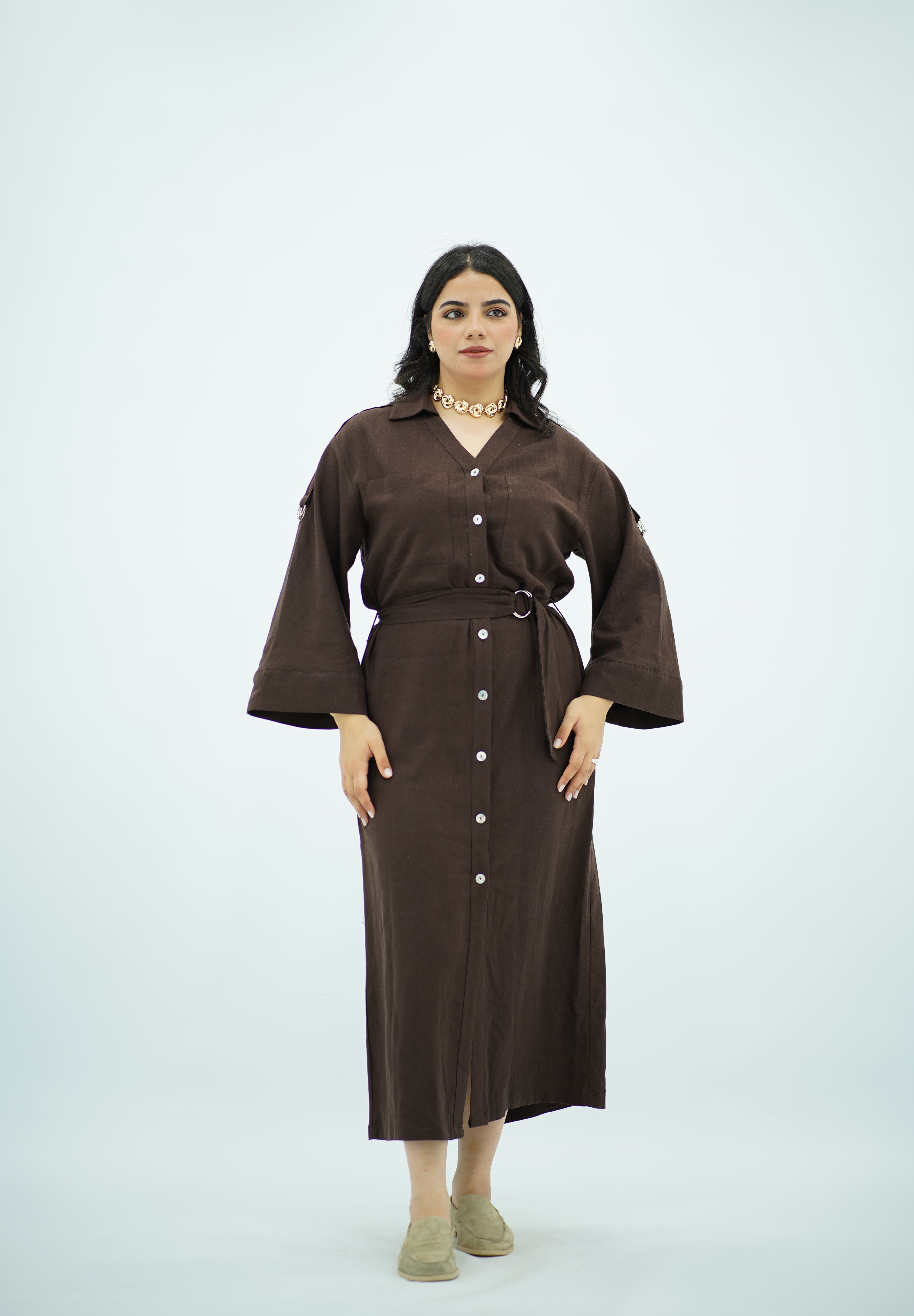 Robe Chemise en lin Longue – Marron