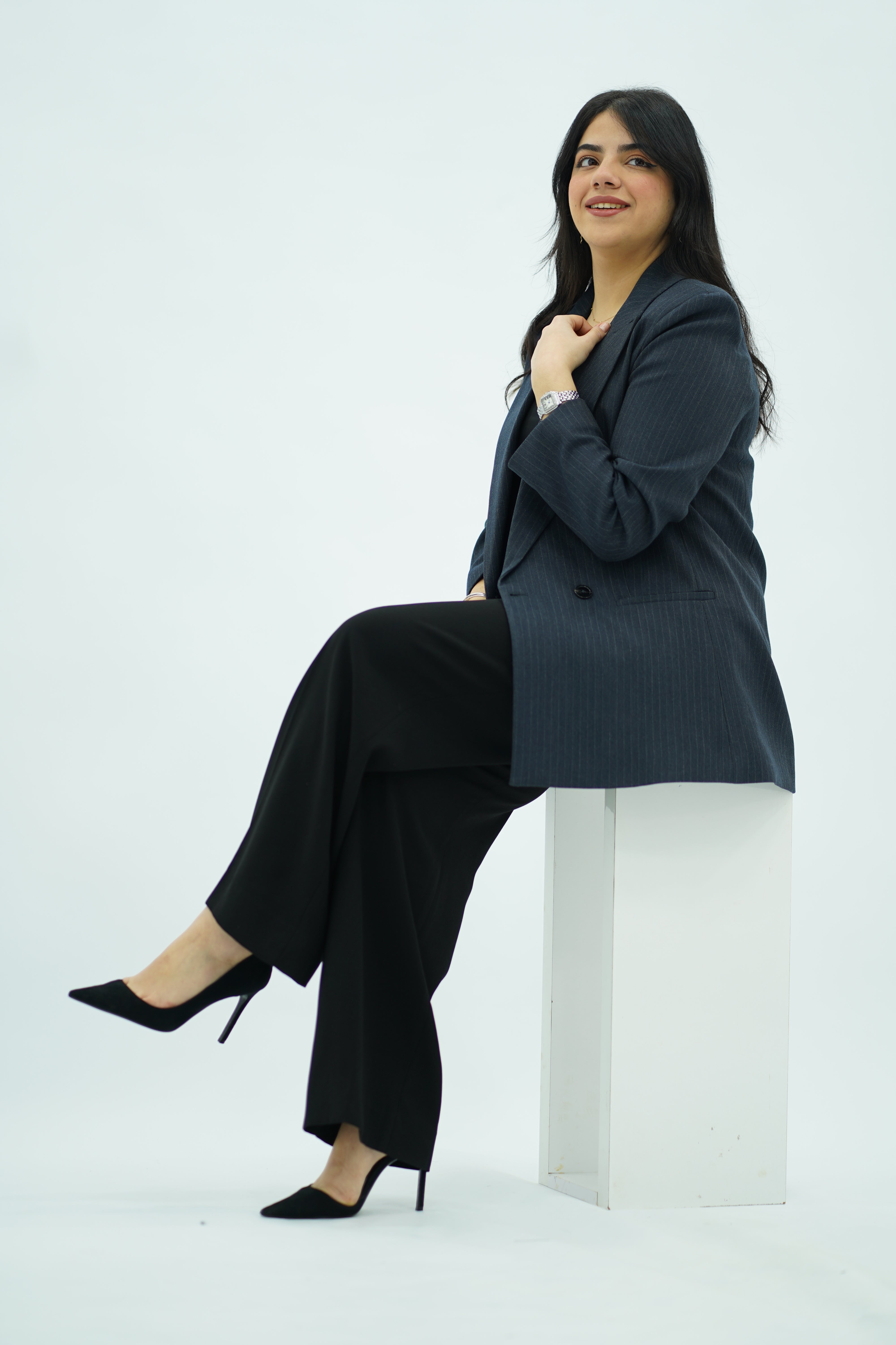 Veste blazer bleu rayée chic