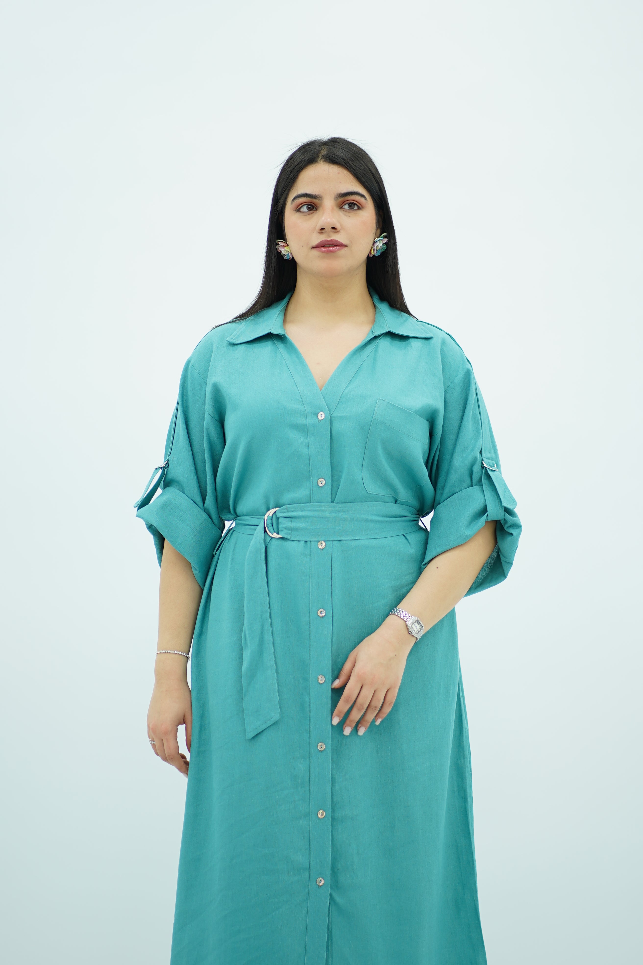 Robe en Lin Bleu Turquoise