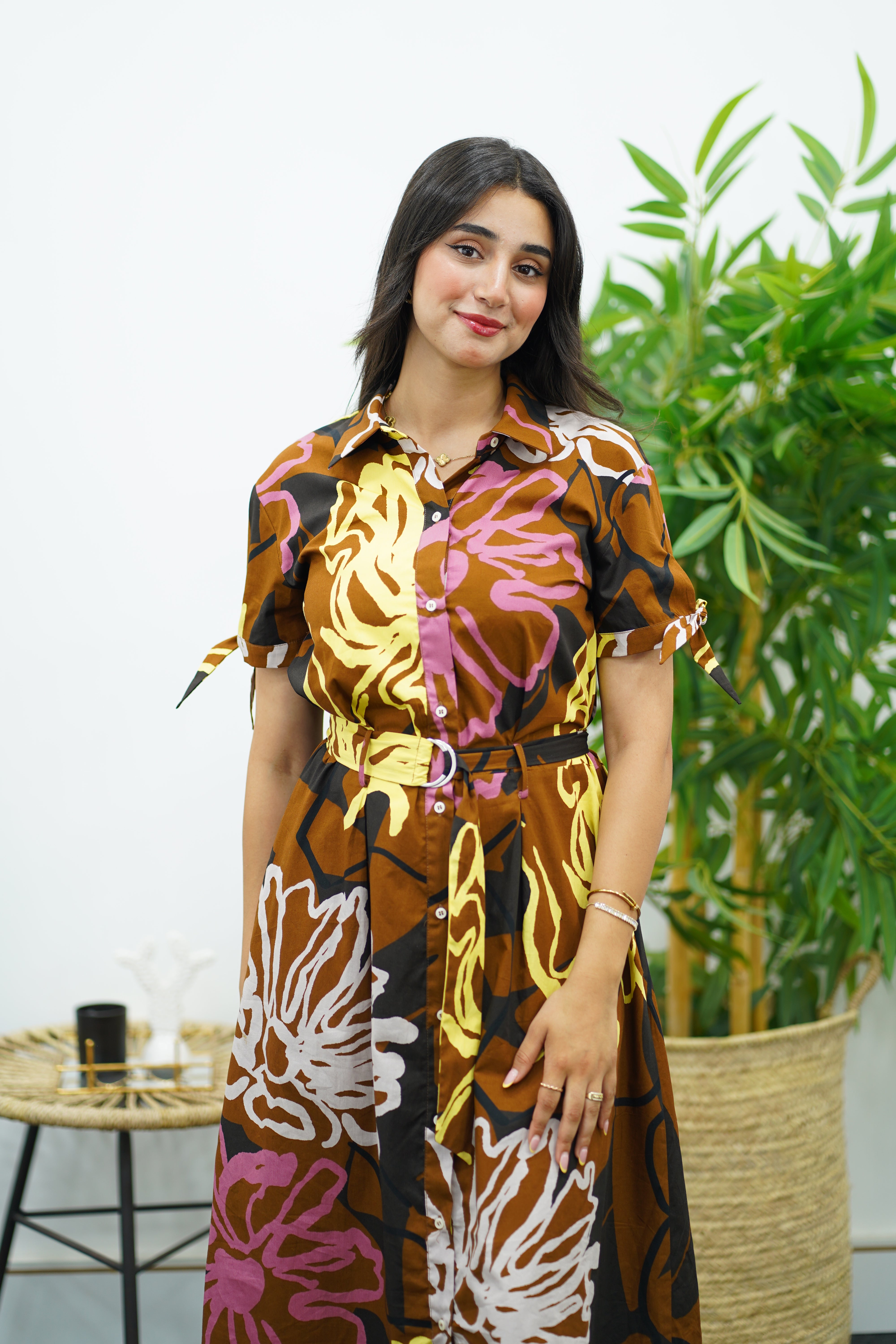 Robe chemise imprimée à fleurs abstraites