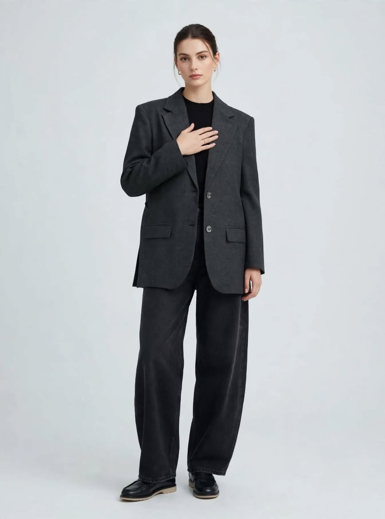 Blazer Gris Anthracite à Fentes Latérales