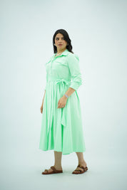 Robe Chemise Midi Ceinturée – Vert Menthe
