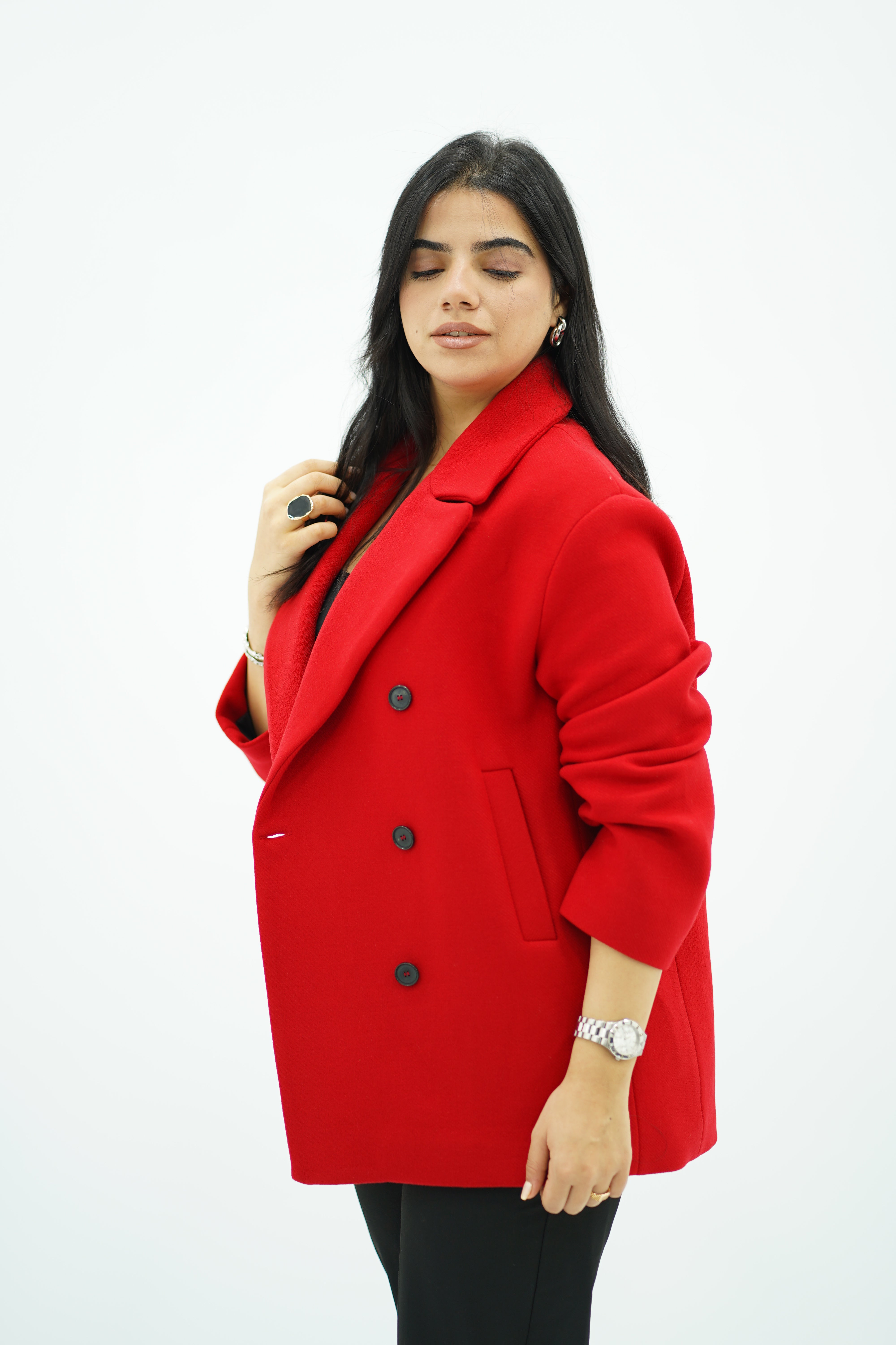 Manteau court à double boutonnage Rouge 🌹