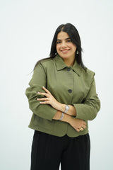 Trench Court kaki à Boutons Noirs