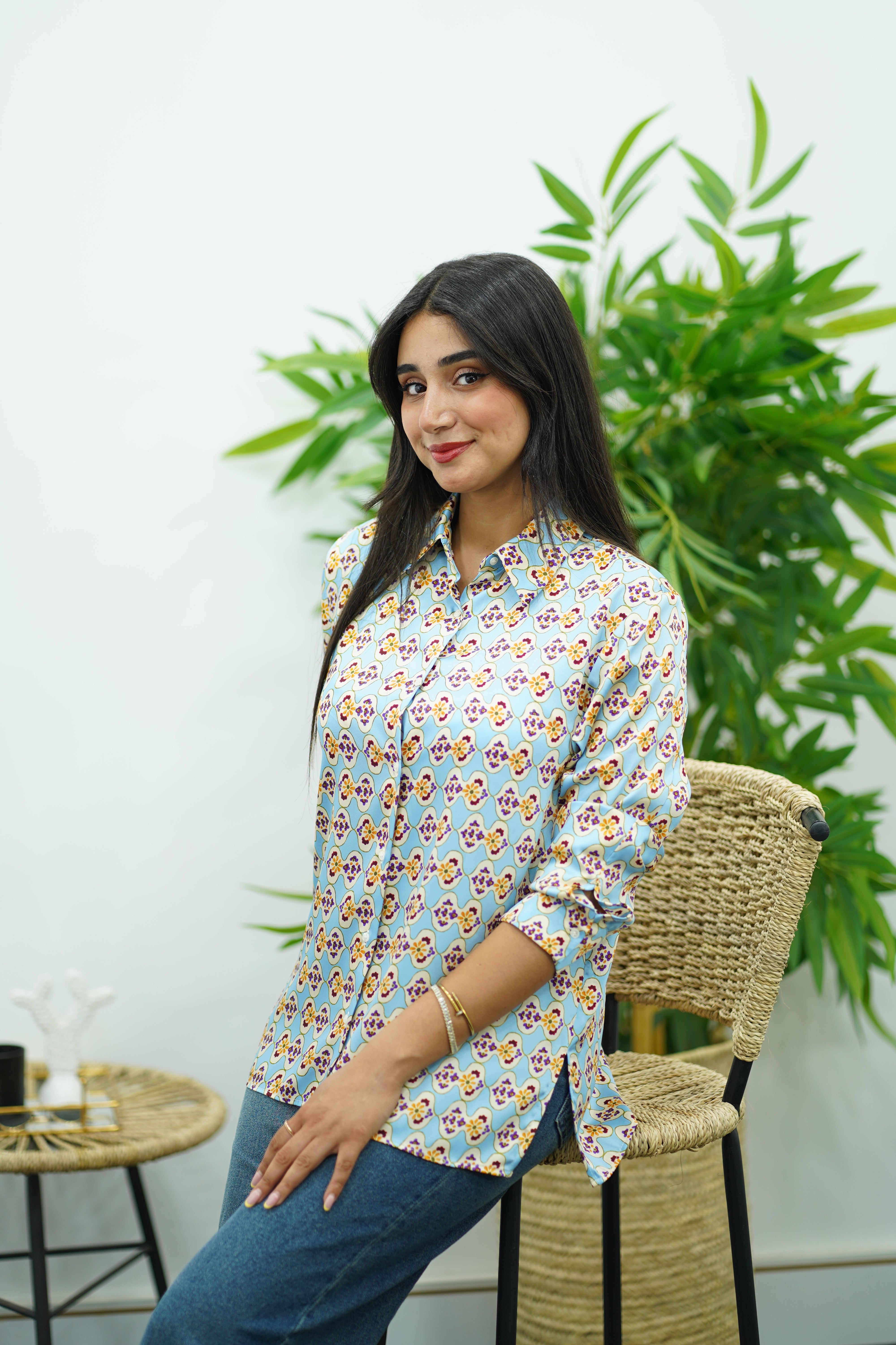 Chemise bleu ciel imprimé